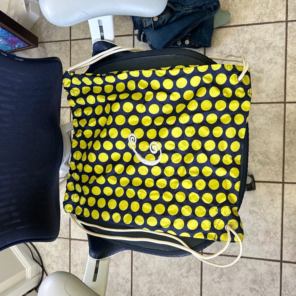 Drawstring bag - navy with dots - monogrammed with a C